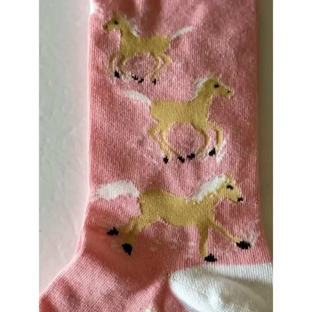 Hatley Womens Sz 9-11 Horse Print Crew Socks Novelty Equestrian Pony Rodeo Derby